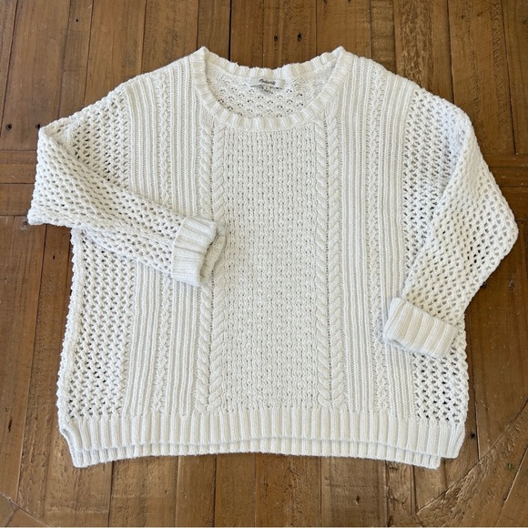 Madewell open knit fisherman white crewneck pullover sweater women’s small - Picture 3 of 10